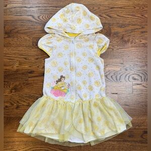 Disney Store Beauty and the Beast Belle Yellow Hooded Swimsuit Cover Size 5/6